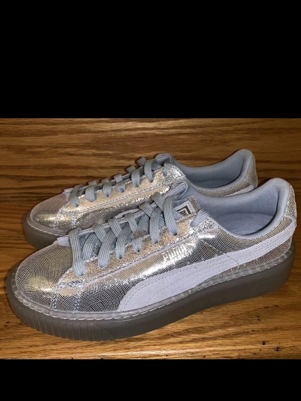 Puma Basket Platform NS Sneakers Silver Glitter Sneakers Shoes